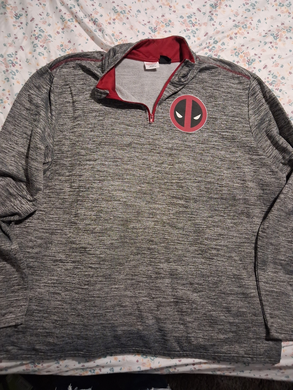 Source Unknown Gray Heather Quarter-Zip Pullover with Red Deadpool Logo